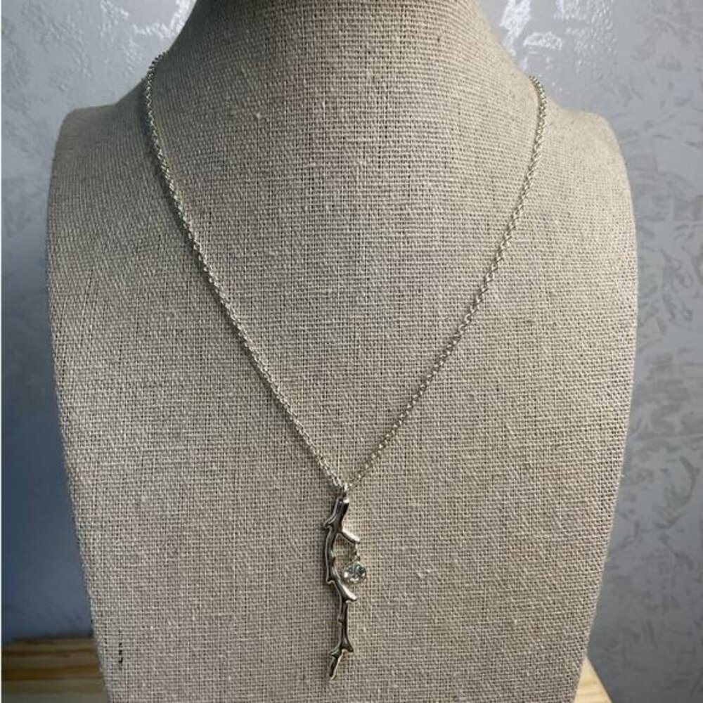 SHB Signed Silver Tone Necklace Branch and Faux Diamond Necklace